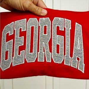 Gildan Kids Red Long Sleeve Tee with Glittery Silver Georgia Design